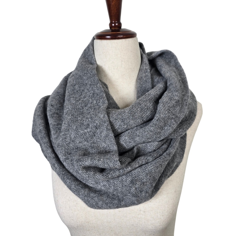 100% Cashmere Infinity Scarf Heather Gray Knit Circle Loop Women Scarf